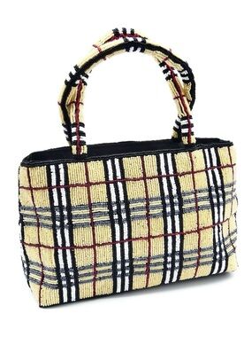 Beaded Nova Check Plaid satchel Bag in Beige and Black